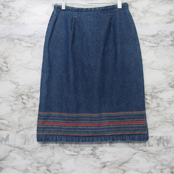 Paul Harris Dresses & Skirts - Paul Harris Vintage Embroidered Denim Skirt Size 2